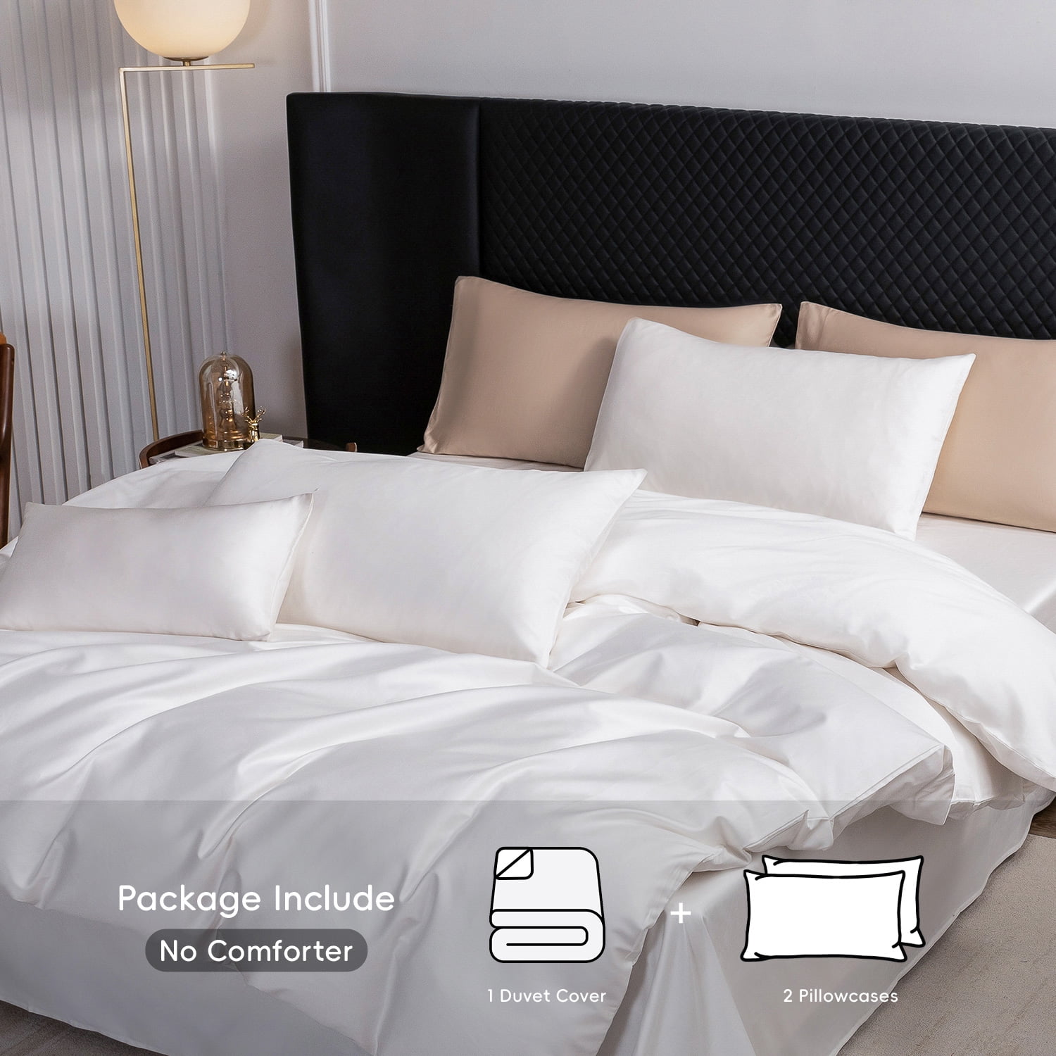MooMee Duvet Cover Set King 600-TC 100% Long-Staple Cotton Sateen Silky Smooth Luxury (Bright White, 104" x 90")