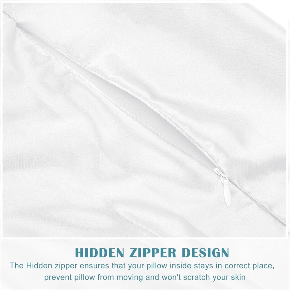 4 Pcs Cervical Pillow Cover,Neck Roll Pillow Case,Round Neck Bolster Pillow Covers,Silk Satin Cylinder Pillowcases with Zipper,Breathable Memory Pillow Cushion,for Home Travel White