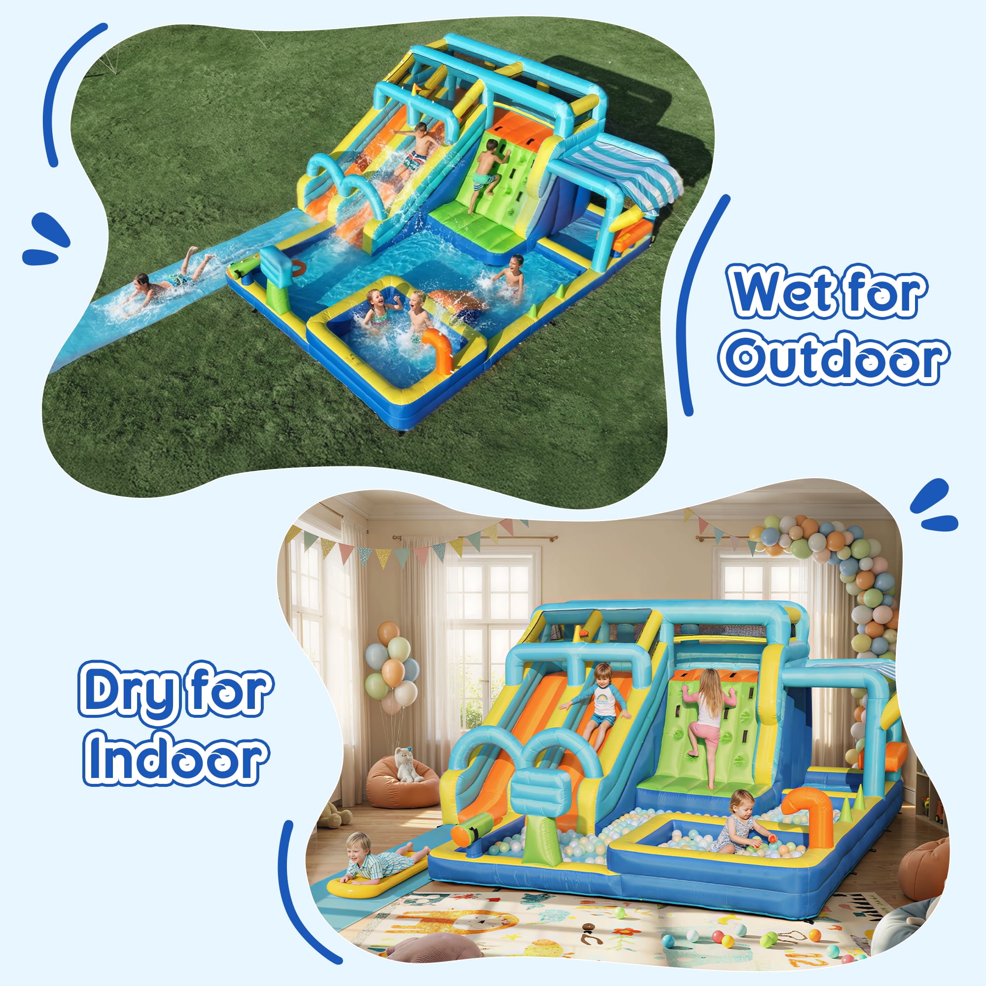 SaveJoy Giant 11-in-1 Inflatable Water Slide Bounce House, 272''x185''×86", 750W Blower, Water Park with Extended Slide for Kids Ages 3-8, Indoor & Outdoor Use