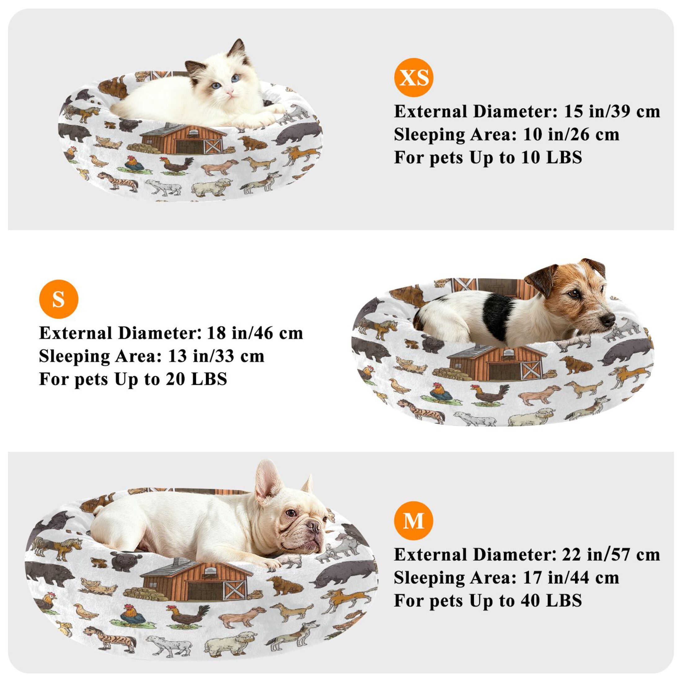 Iauyy Pet Couch Donut Cat Bed for Indoor Cats/Small Dogs Washable & Machine with Non-slip Bottom Calming Cat Furniture, 30 Farm Animals (M)