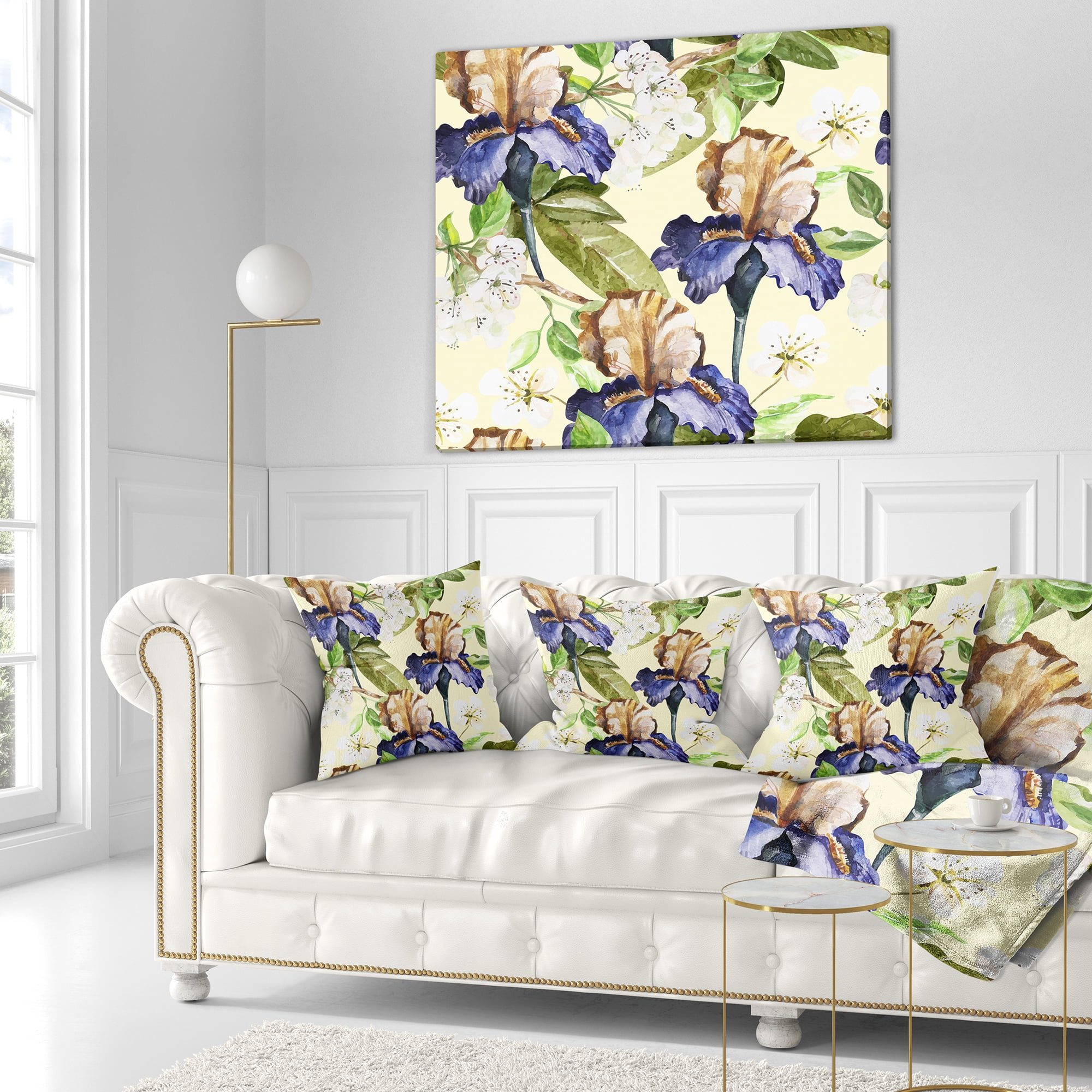 Designart Seamless Flowers Vector Art - Floral Throw Pillow - 16x16