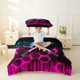 thumbnail image 3 of meiyoeat Neon Lightsaber Twin Bedding for Boys, Sci-Fi Cyan Pink Gaming Duvet Cover Set, Black Reversible 2pcs, 1 Duvet Cover and 1 Pillowcase, 3 of 7