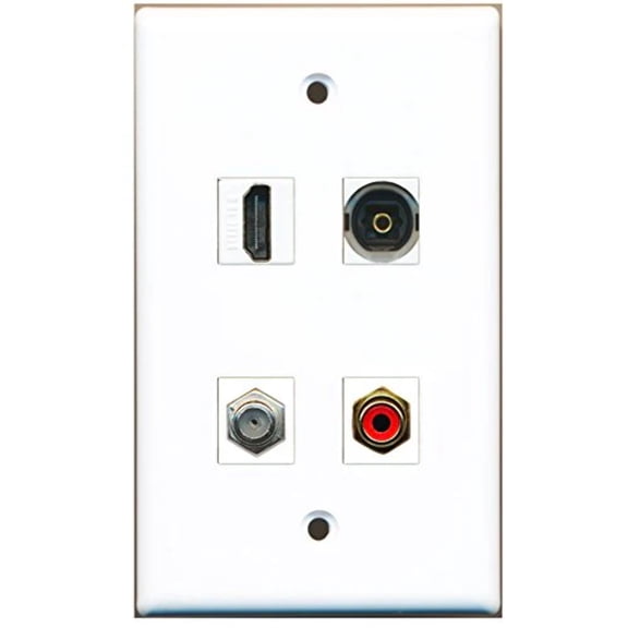 RiteAV - 1 Port HDMI 1 Port RCA Red 1 Port Coax Cable TV- F-Type 1 Port Toslink Wall Plate