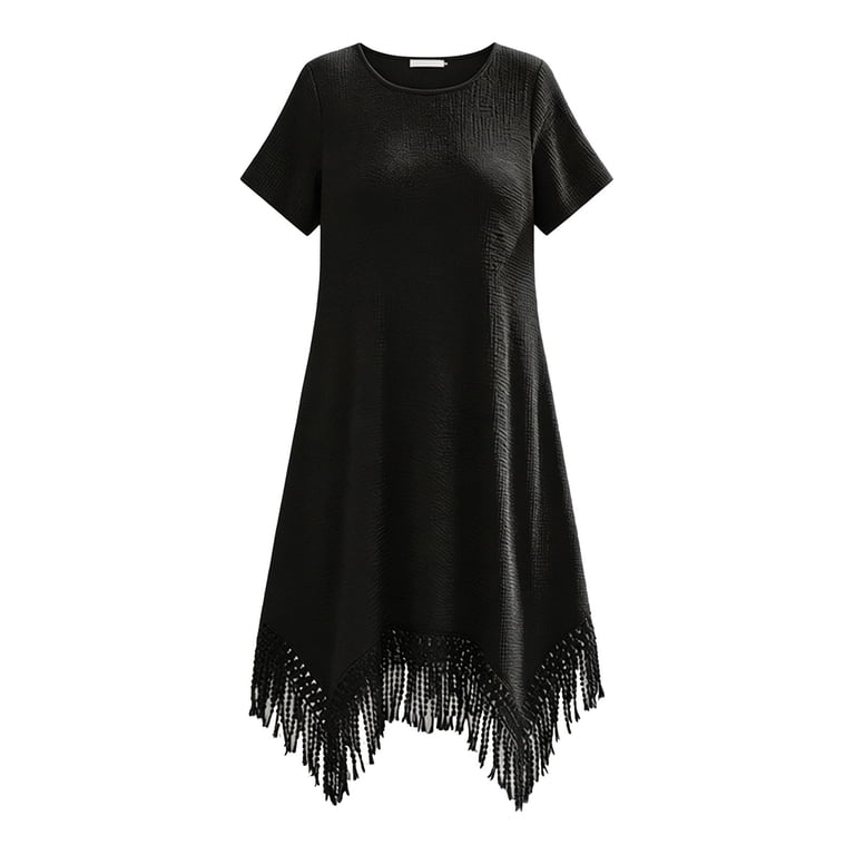 fringe short sleeve shift dress Short Sleeve Boat Neck Fringe Shift