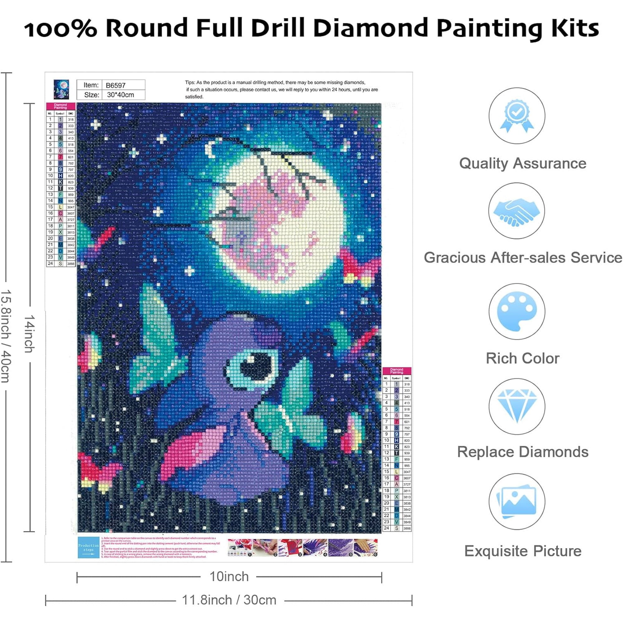 Kaliosy 5D Diamond Painting Kit - Hot Air Balloon Starry Sky, Full Drill 12x16" (30x40cm)