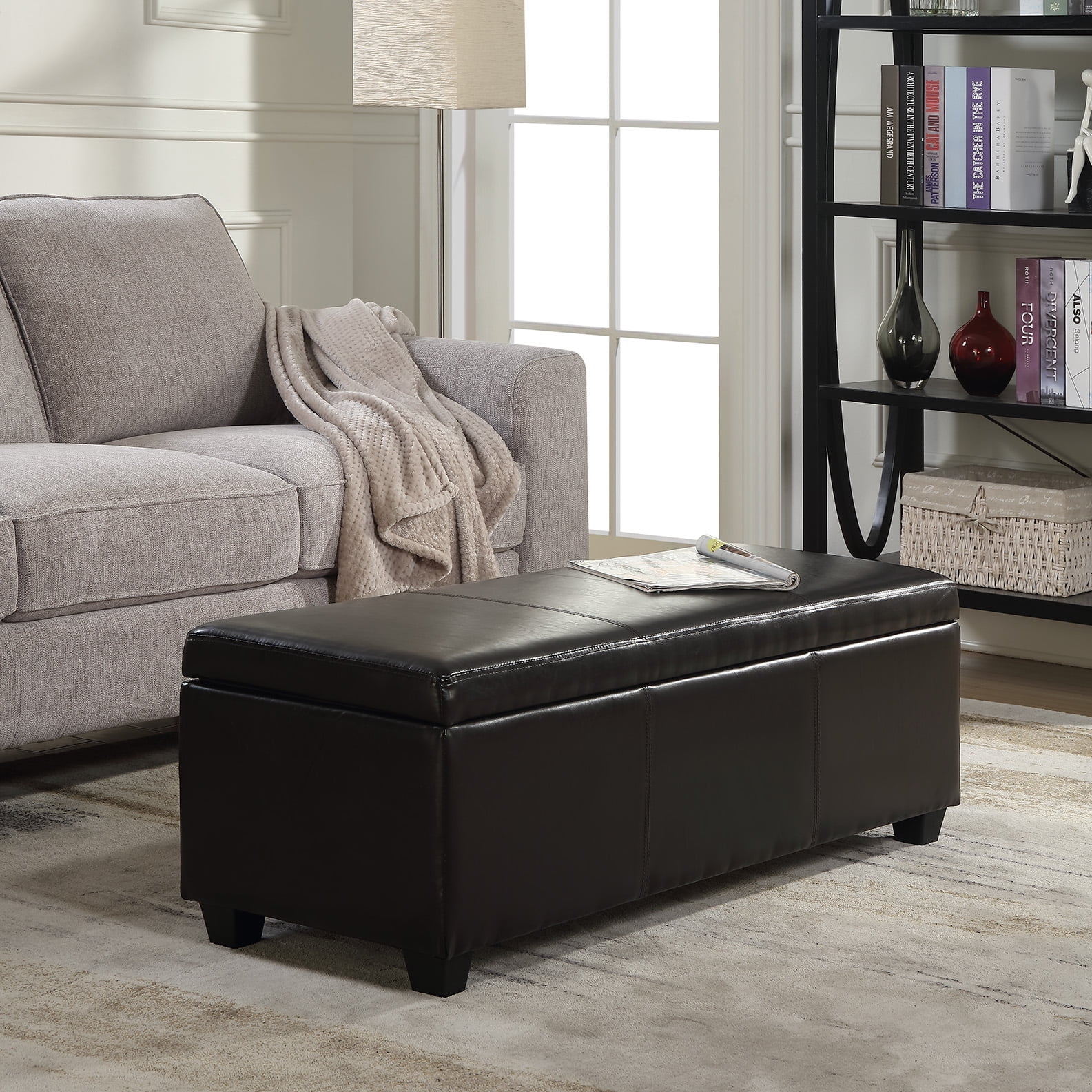 Belleze 48" Bench Storage Ottoman Bedroom Luxury Faux Leather with