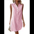 thumbnail image 2 of Vestidos de Verano para Mujer, Cuello en V, Sin Mangas, A Rayas, con Botones, Minivestido Informal Vino Tinto S, 2 of 8