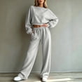 thumbnail image 5 of Sweatsuits Women 2 Piece Outfit 2026 Solid Drawstring Wide Leg Sweatpants Crew Neck Long Sleeve Cropped Tracksuit S, 5 of 6