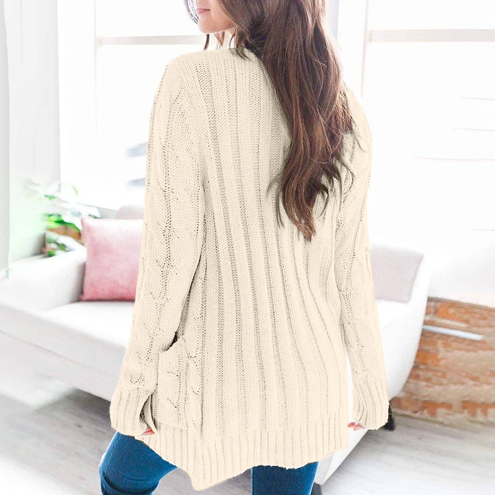 Womens Plus Size Sweaters Cardigans with Pockets S-5X Casual Button-Down Coats Solid Long Sleeve Open Front Cable Knitted Outerwear Sweater
