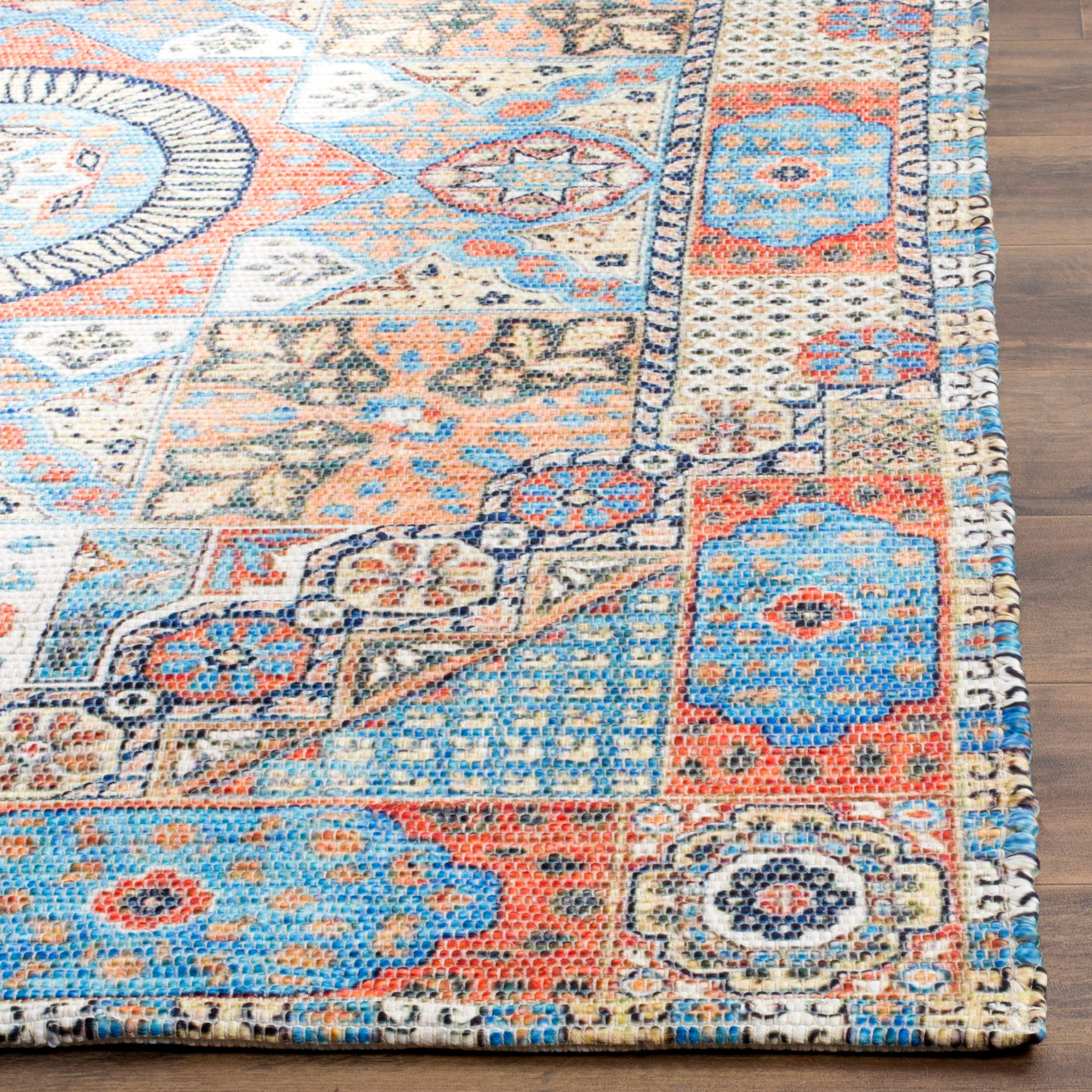 SAFAVIEH Saffron Leighton Border Cotton Area Rug, Orange/Blue, 4' x 6'