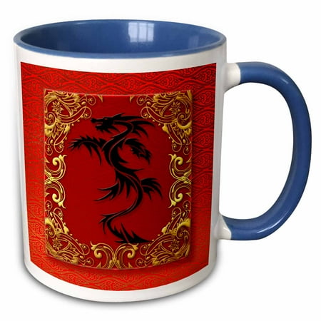 Year Dragon Zodiac 3dRose Chinese Zodiac Year of the Dragon Chinese New Year Red, Gold and Black - Two Tone Blue Mug, 11-ounce ()