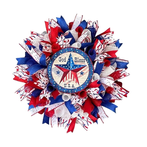 250th Anniversary Patriotic Wreath - Red White and Blue Wreath for Front Door, Memorial Day July 4th Farmhouse Holiday Decor for Indoor and Outdoor Display