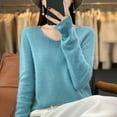 thumbnail image 2 of Bovemsi Sweaters for Women Cozy Women's Autumn And Winter New Line Pure Wool V Neck Solid Color Pullover Knitted Base Sweater Fall Sweaters, 2 of 4