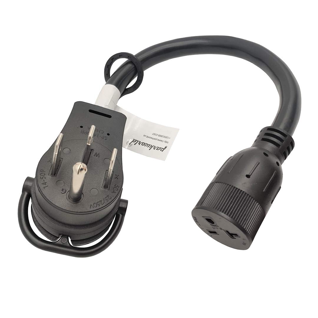 Parkworld 62053 RV 50A Splitter Adapter Cord 14-50P to 14-50R & 6-20R (T-Blade) A/C 3-Prong 20A 250V Female (1.5FT)