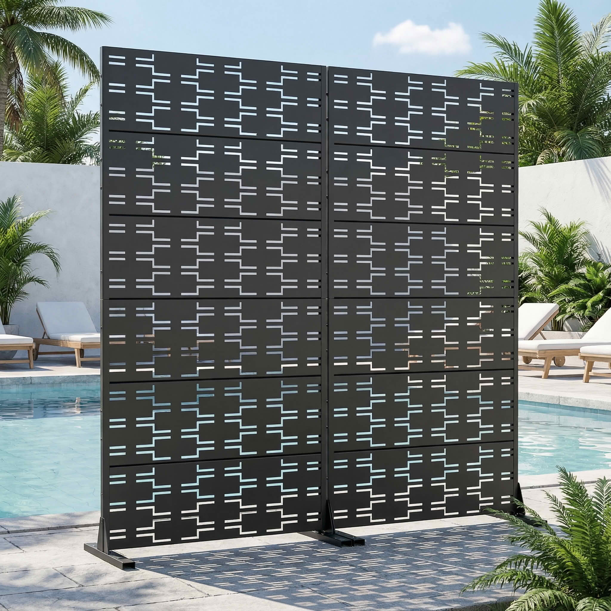 MAYEERTY 72x35 Black Double-sided Outdoor Natural Privacy Panel Screen, 6 Piece Set Natural Folding Divider for Backyard and Garden
