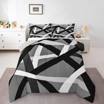 Castle Fairy Teens Stripes Twin Comforter Sets,Mid Century Geometric Lines Bedding Set