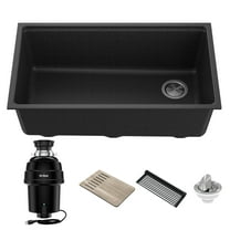 KRAUS Bellucci Workstation 32 in. Undermount Granite Composite Single Bowl Kitchen Sink in Metallic Black with WasteGuard 1 HP Continuous Feed Garbage Disposal and Accessories