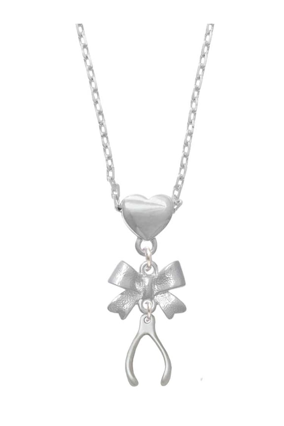 Silvertone Wishbone Silver tone Bow Heart Necklace