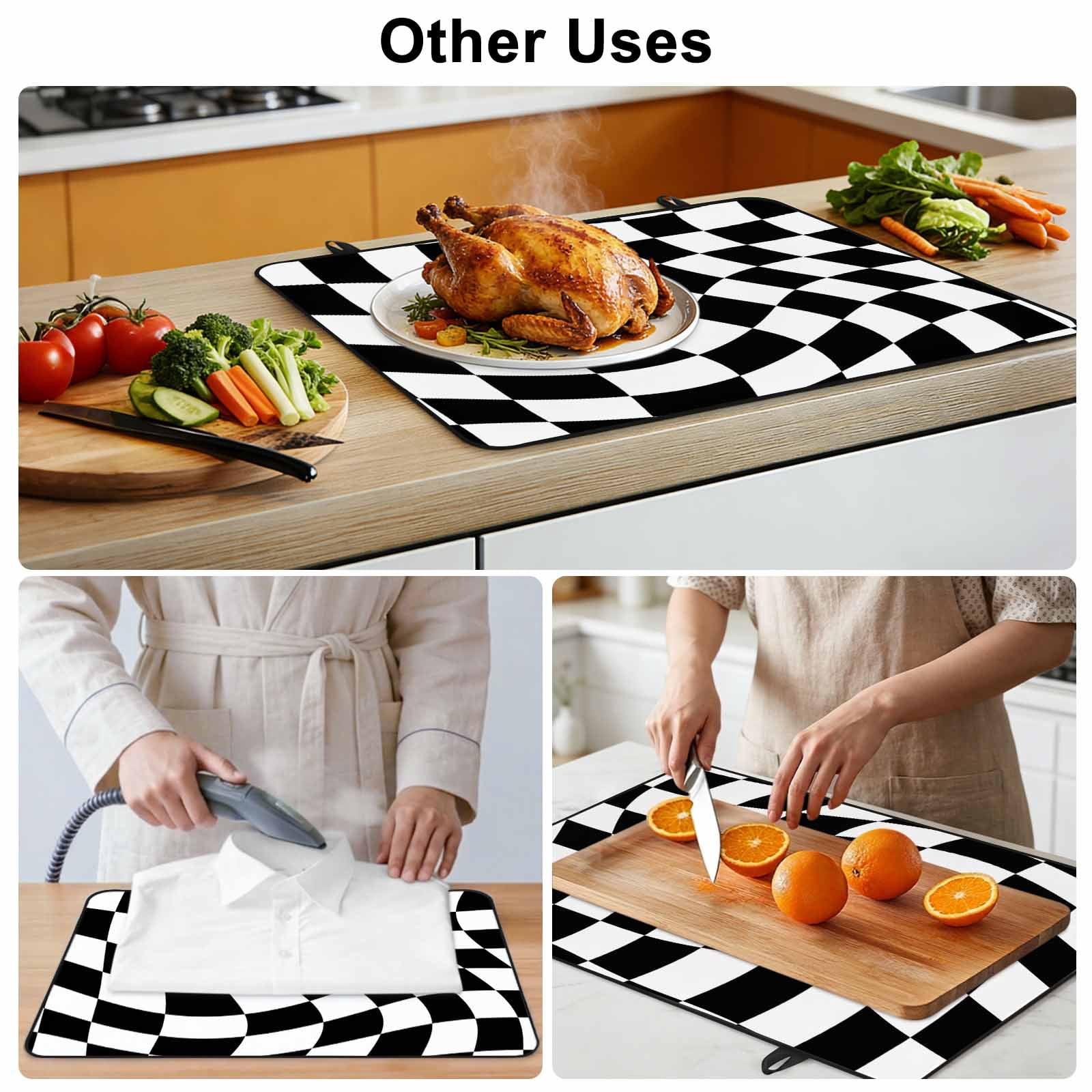 Black and White Checkered Stove Top Cover for Electric Stove, Heat-proof & Non Slip Glass Top Stove Cover Protector, Modern Irregular Geometric Kitchen Flat Cooktop Rubber Mat 36x21 Inches