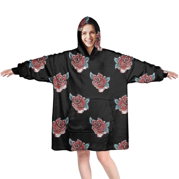 Wearable Oversized Blanket,Pioneer Flower Floral Print Pattern Wearable Blanket Hoodie for Adults,Cozy Hooded Blankets with Super Pockets,Super Warm Fuzzy Pullover for Women & Men