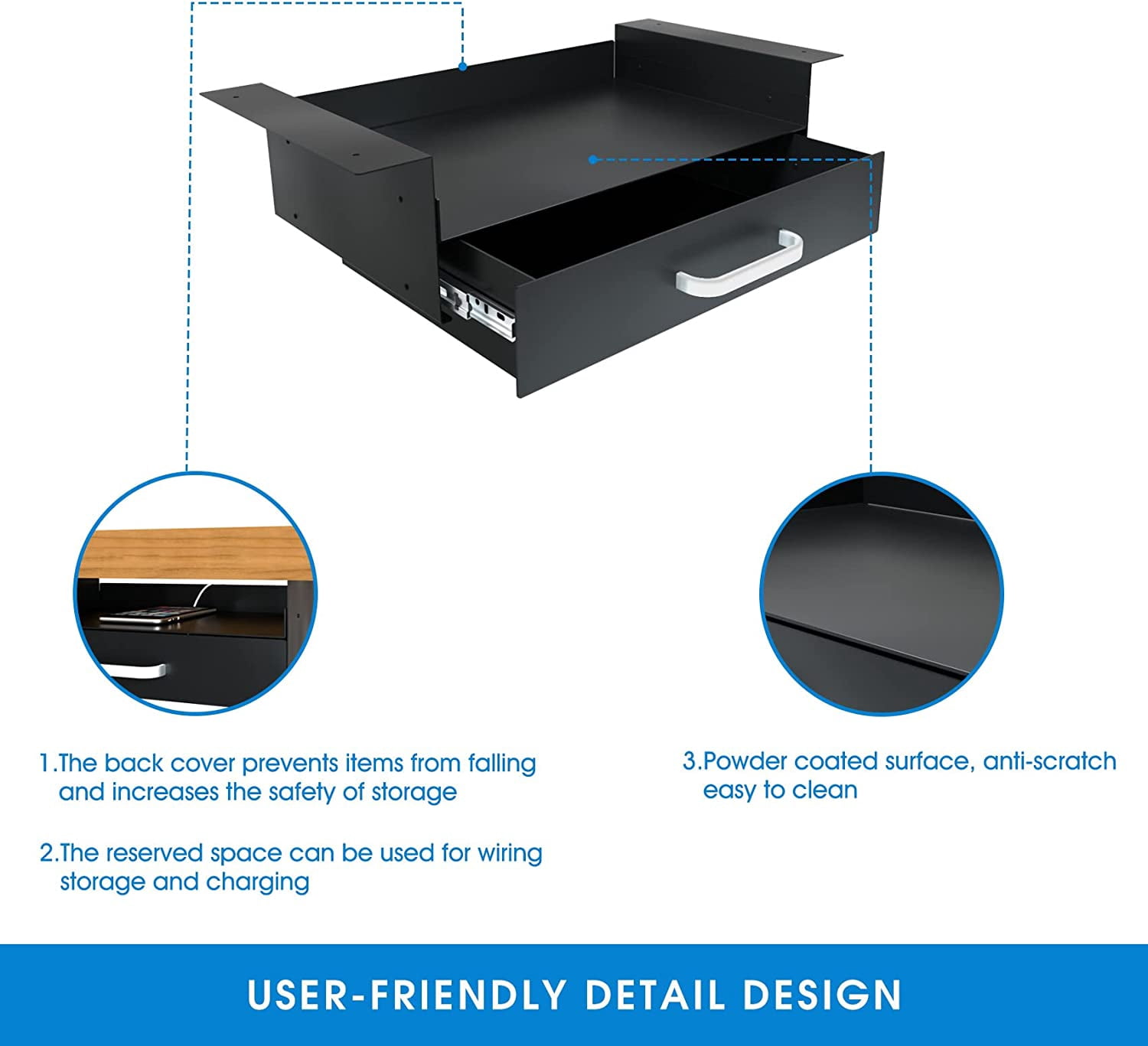 Under Desk Drawer Storage with Laptop/Book/Folders Shelf, Double Layer Easy Slide-Out Undermount Drawer Organizer with Ball Sliding Track for Home Office Sit-Stand Workstation