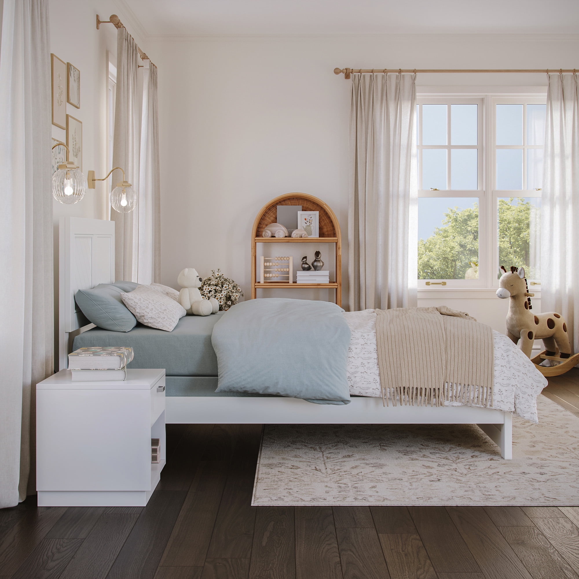 AFI Canyon White Solid Wood Foundation Bed Frame with Matching Footboard, Twin