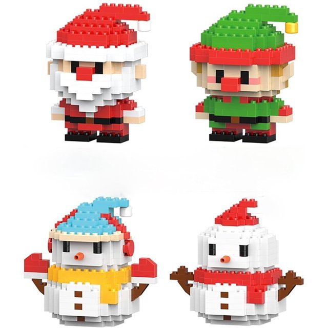 2026 Christmas Building Block Decoration Set Mini Holiday Building Block Model Figurine DIY Decoration Ornaments Christmas Best Gift (Set of 4 Figurines)