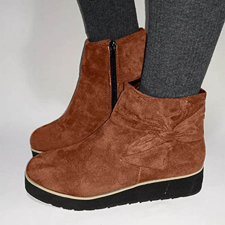 

Clearance Sales Online Deals Fashion Women s Boots Side Zipper Bow Wedge Heel Plus Size Short Boots