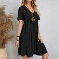 thumbnail image 4 of Women's 2025 Flowy V-Neck Sundress - Ruffle Hem Chiffon Mini & Swing Midi, Short Sleeve Beach Dress for Vacation in Solid Colors, 4 of 9