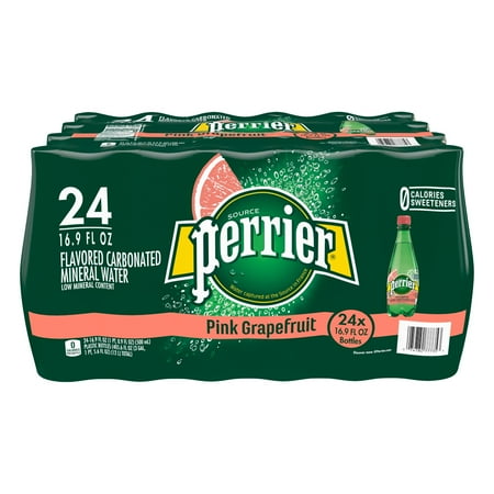 Perrier Bottled Water - Perrier Pink Grapefruit Flavored Carbonated Mineral Water, 16.9 fl oz. Plastic Bottles (24 Count)