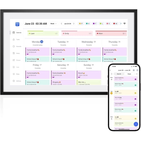 10.1 Inch Smart Digital Calendar – HD Touchscreen Family Planner & Calendar with Chore Chart & Meal Planner (Black White)