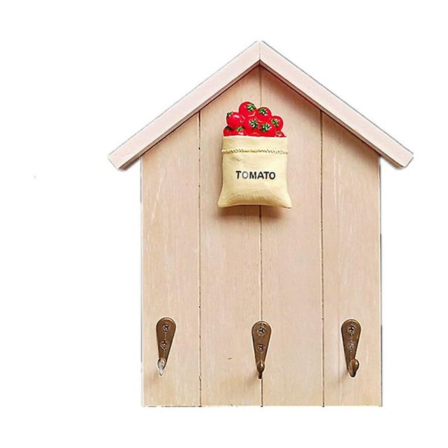 Forma de casa de madera para montar en la pared para llavero con 3 ganchos decorativos para llaves H, bolsa de tomate