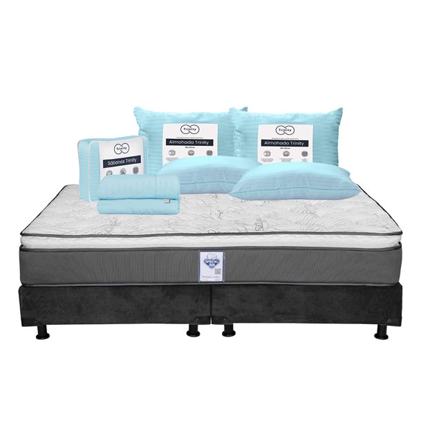 Colchón King Size Prestige Spring Air + Box + 1 Juego de Sábanas + 2 Almohadas Trinity