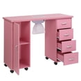 thumbnail image 6 of Manicure Nail Desk for Technician, Resistant Wooden Salon Spa Nail Table Station w/Cabinet, Drawers, Controllable Wheels (Pink), 6 of 9