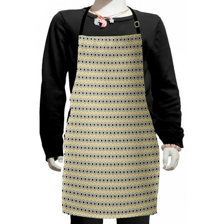 Abstract Kids Apron, Circles Lines in Scribble Drawing Style Pattern, Boys Girls Apron Bib with Adjustable Ties for Cooking Baking Painting, Taupe Multicolor, by Ambesonne