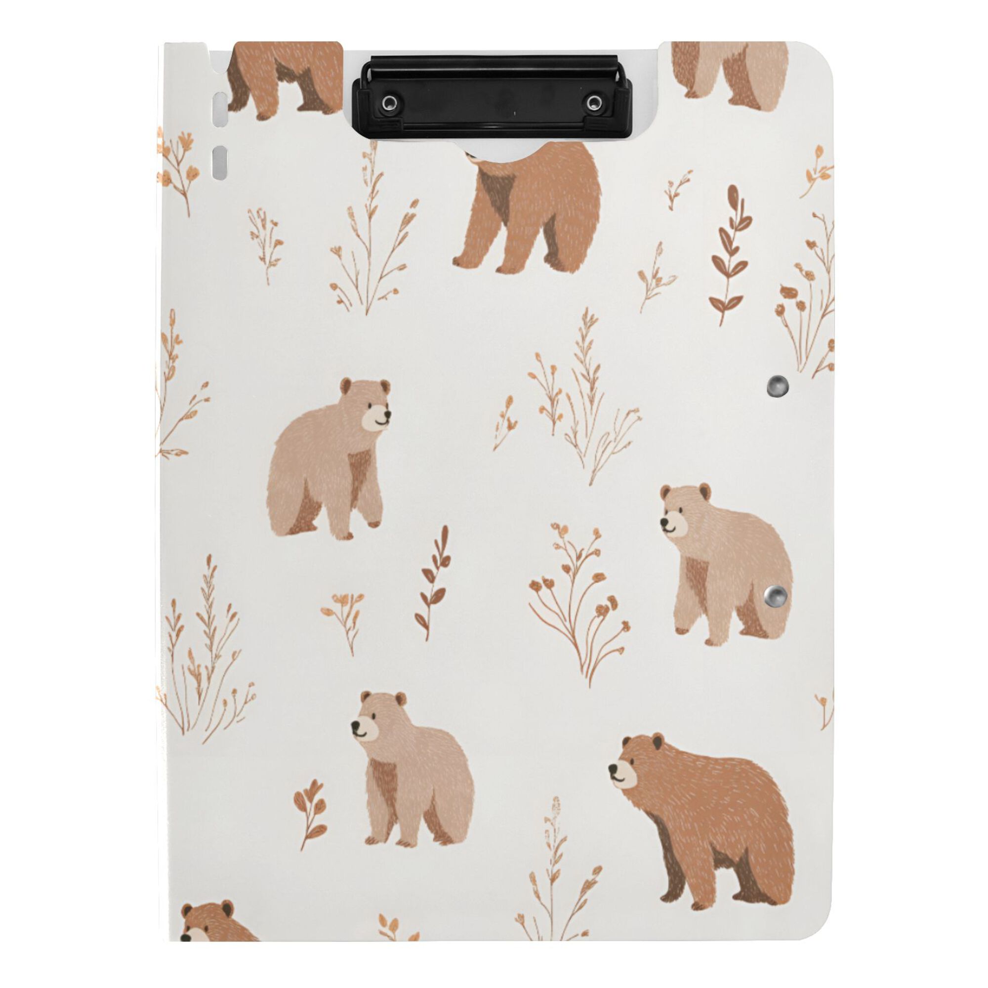 FORMRS A4 Clipboard Folder with Pen Holder Horizontal Foldable School Office Binder, Gray Bears