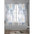 thumbnail image 4 of Blue Beige Floral Curtains 72 Inch Length, Sheer Curtains for Bedroom Living Room Window Vintage Smear Abstract Art Rod Pocket Voile Drapes Kitchen Curtains Small Half Window 52"x72" 2 Panels, 4 of 6