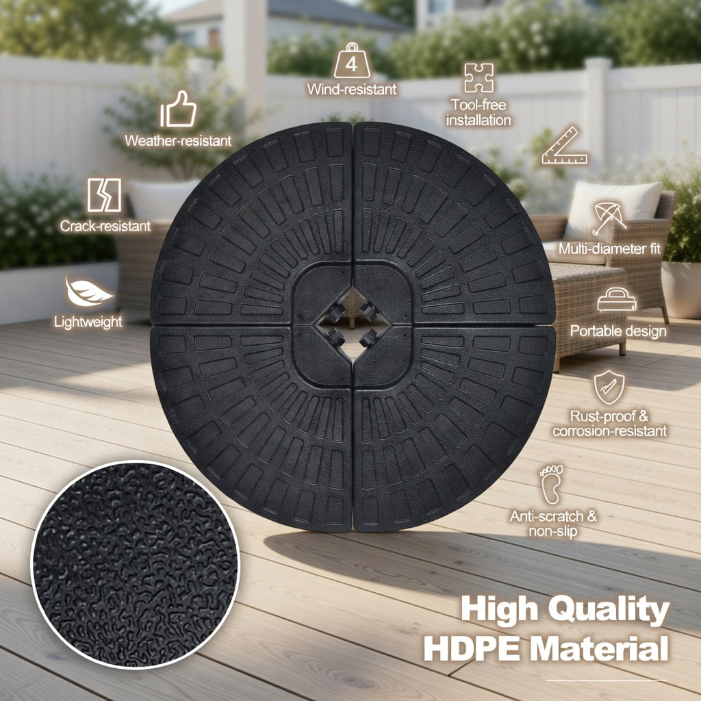 Resenkos Outdoor Umbrella Base, 4 Pieces Outdoor Cantilever Offset Patio Umbrella Base, Black