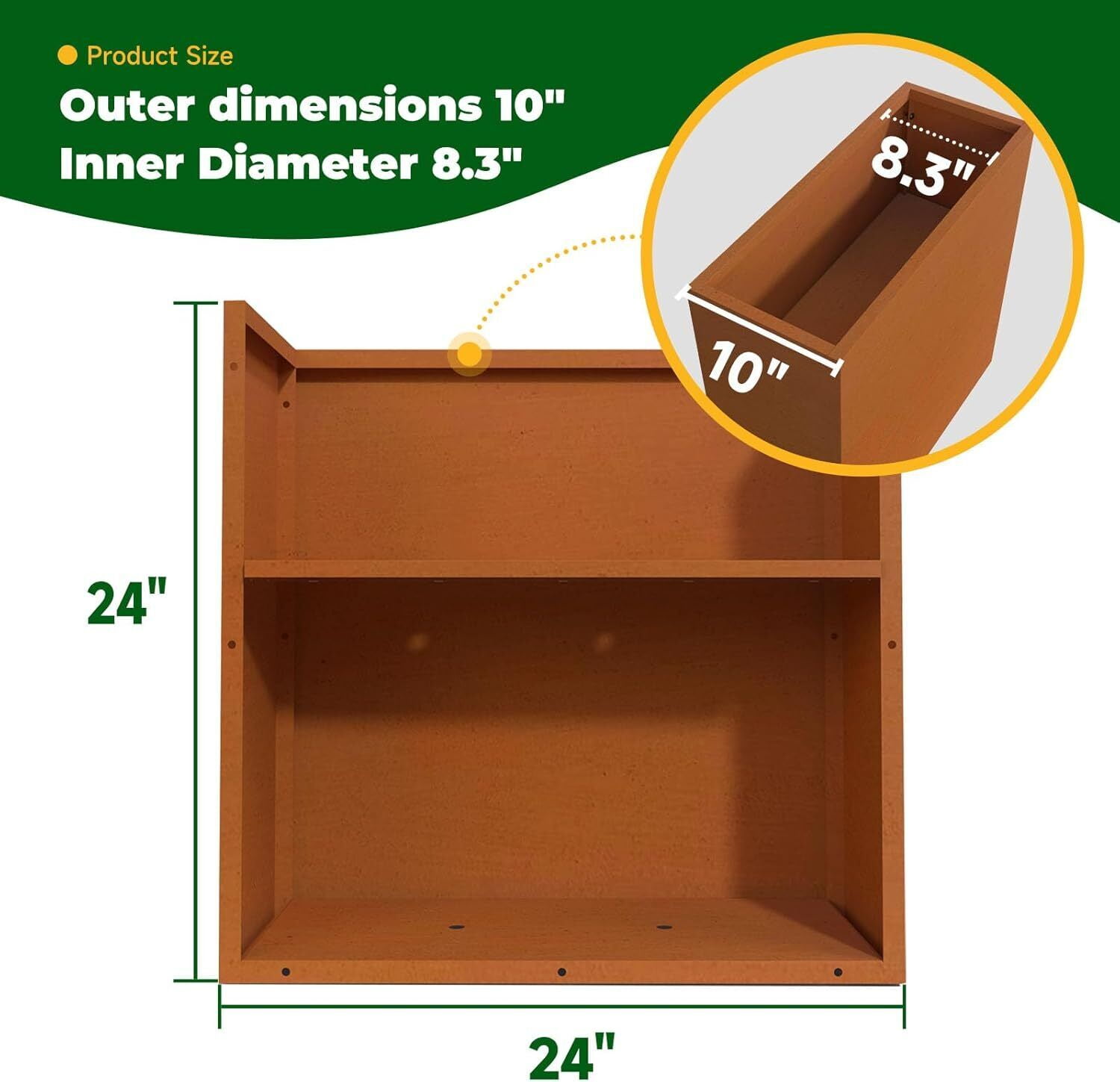 Corten Steel Planter Metal Spliced Planter for Outdoor Garden Plants 24"x10"x24"