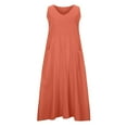 thumbnail image 3 of LYEAA Sleeveless Long Dresses Women Plus Size V Neck Flowy Cotton Linen Elegant Dresses Solid Casual Dressy Loose Pullover Dresses Modest Vacation Dresses with Pockets Orange S, 3 of 7
