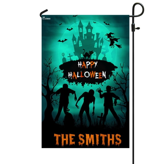 Flagwix Halloween Flag, Personalized Halloween Zombie Family Halloween Decoration, Fall Decor, Canvas Double-sided Printed 12x18 Garden Flag