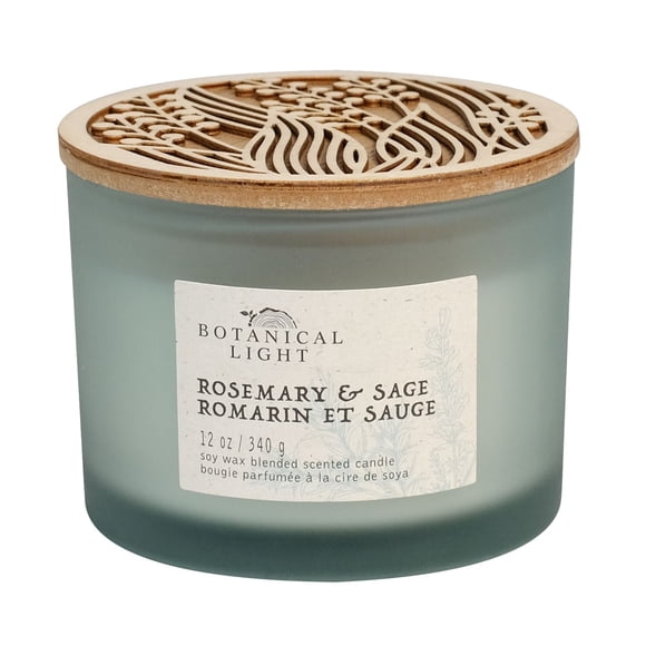 Botanical Light 12OZ Rosemary & Sage Soy Wax Blended Scented Candle,3 cotton wick