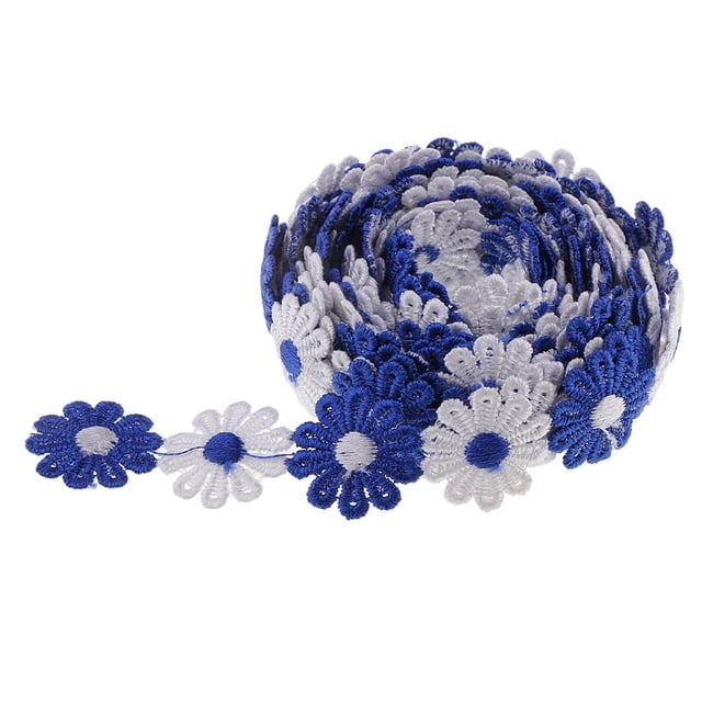 3 yardas de pequeñas flores de margarita, girasol, decoración de encaje y adornos para coser y Azul