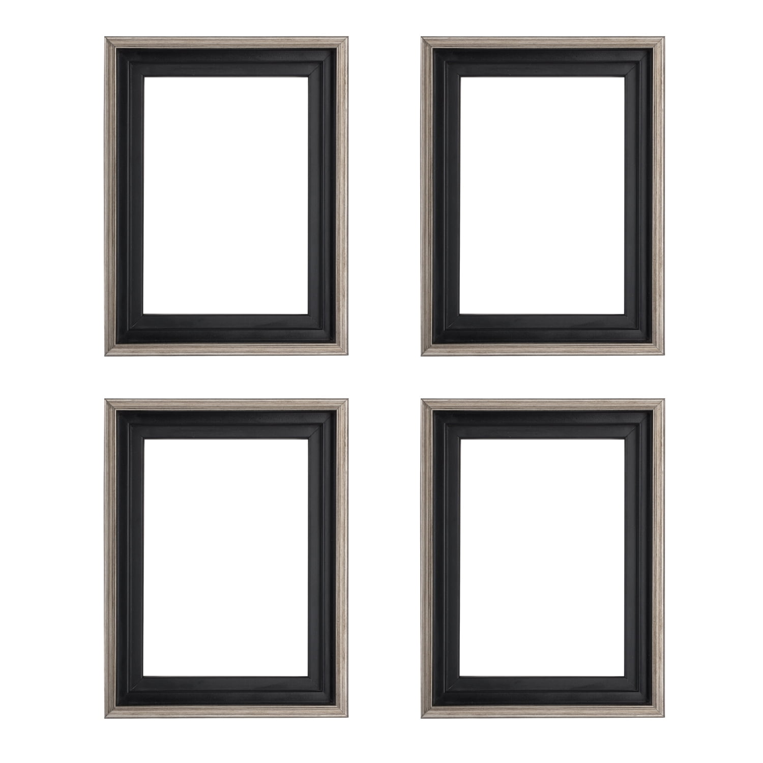 Black Frame with Silver Edge - 8x10 Creative Mark Illusions Floater Frame for 3/4 Inch Depth Stretched Canvas Paintings & Artwork 4 Pack 