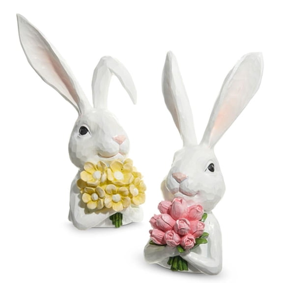 Raz Imports 2024 Easter 15.5" Bunny Bust with Flowers, Assorted of 2