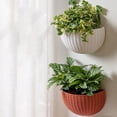 thumbnail image 3 of Flowerpots with Dish Ceramic, Imitation Rattan Wall Hanging Planter Semicircle Plastic Plant Baskets Container Flower Pot with Drainage and Hooks for Balcony Fence Wall Indoor Outdoor, Flower Pots, 3 of 8