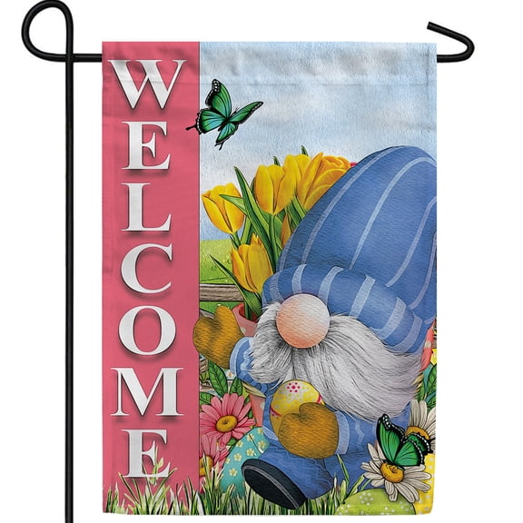 America Forever Easter Welcome Garden Flag 12.5 x18 inch Double Sided Gnome Tulip Flower Farmhouse Small Spring Holiday Seasonal Easter Day Flags for Outdoor Yard Lawn Decoration