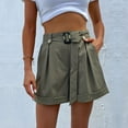 thumbnail image 2 of Pantalones cortos de mujer cintura corbata botón decoración casual moda verano senderismo pantalones cortos con bolsillos y cinturón OD verde M, 2 of 8