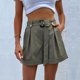 thumbnail image 2 of Pantalones cortos de mujer cintura corbata botón decoración casual moda verano senderismo pantalones cortos con bolsillos y cinturón OD verde L, 2 of 8