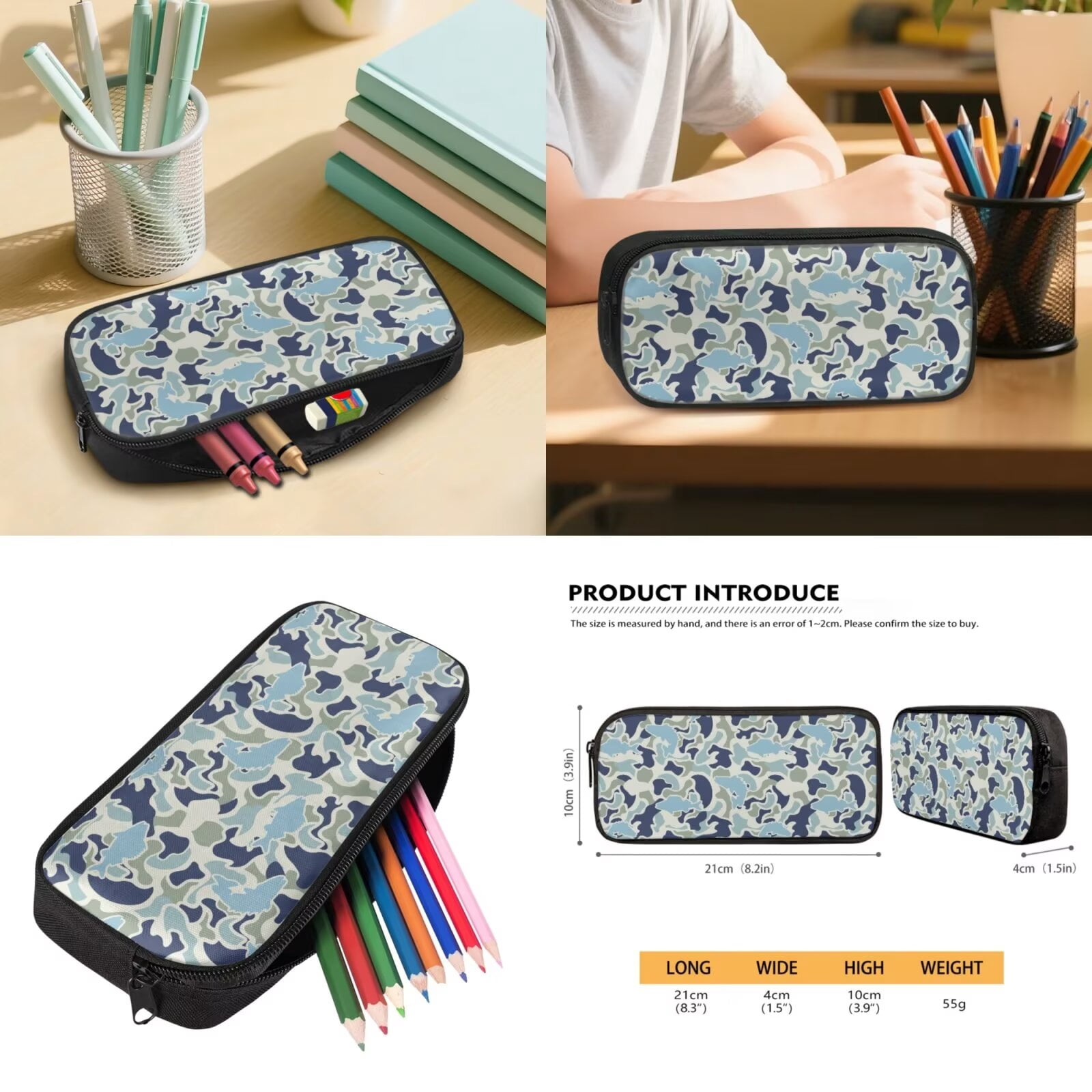 Pzuqiu Fish Camouflage Backpack for Girls 5 Piece School Bookbag with Lunch Bag Lightweight School Bag for Girls 10-12 Elementary Backpack with Water Bottle Holder Pencil Box